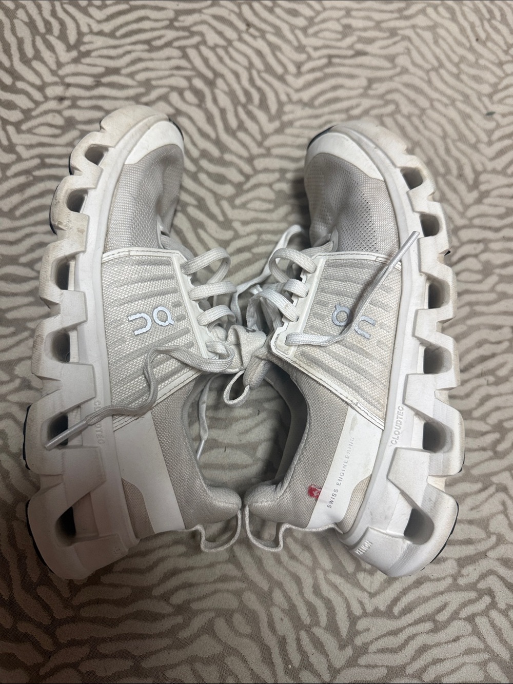 On Running White Kids Sneakers with Black Toe Accents